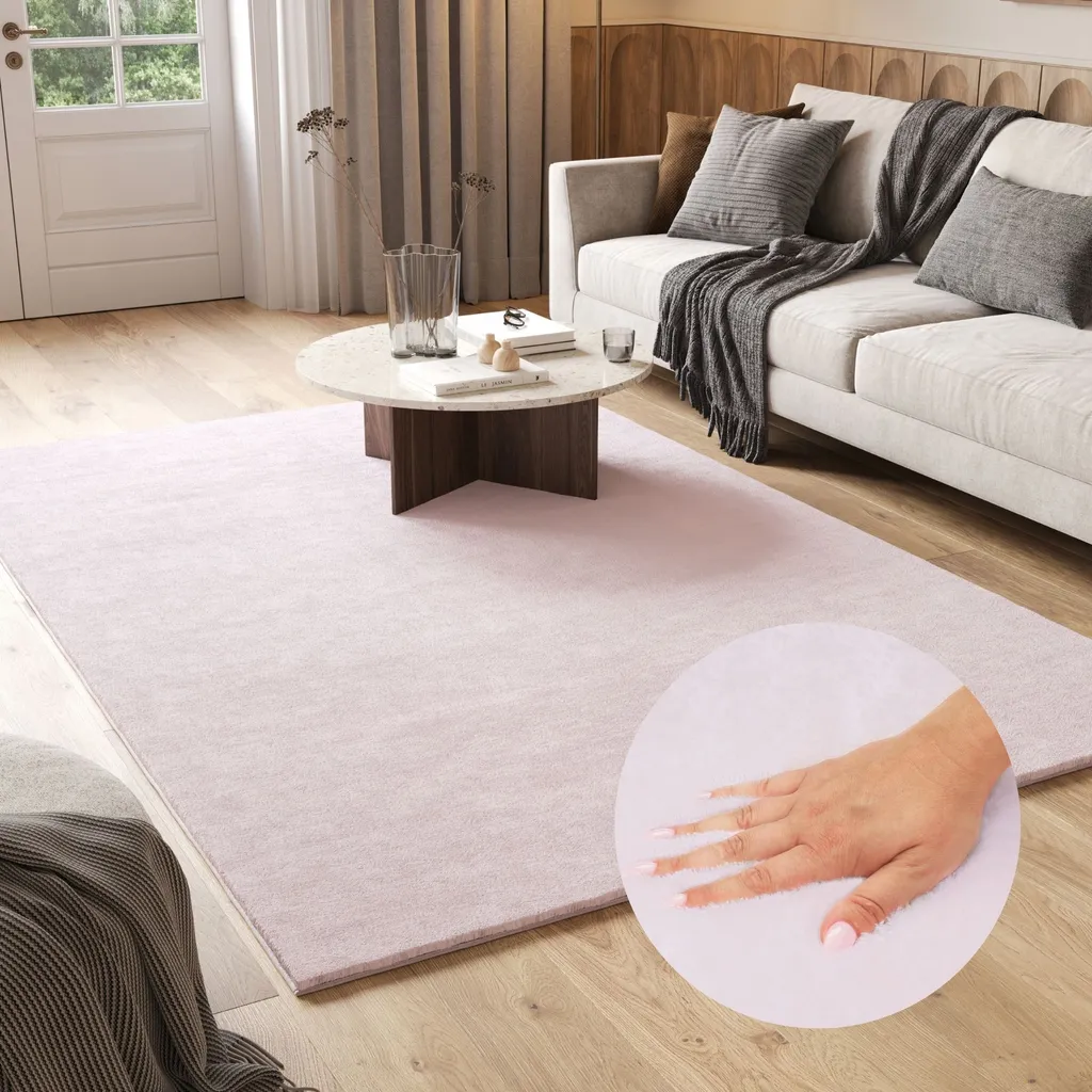 Tapis rose moelleux design moderne uni 300x400 cm haute densité shaggy