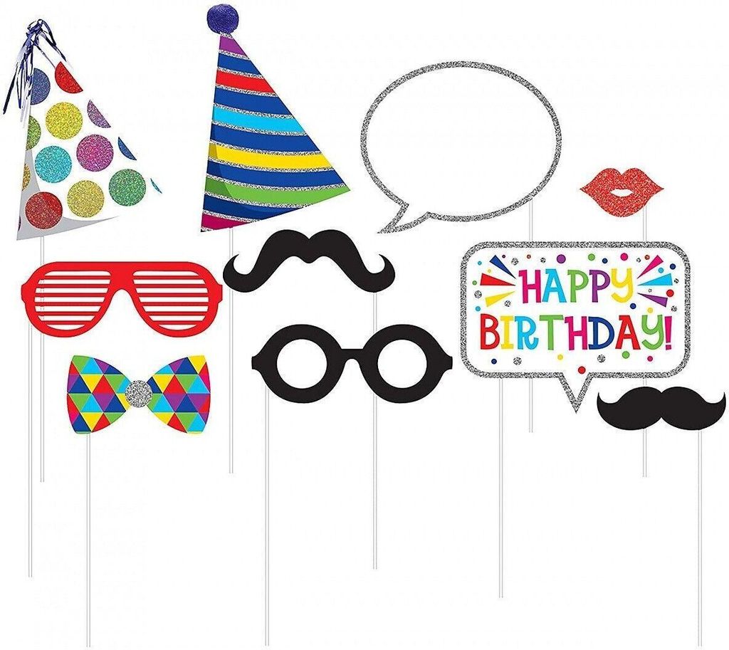 Creative Party - Photobooth-Requisiten, Geburtstag 10er-Pack SG28528 (Einheitsgröße) (Bunt)