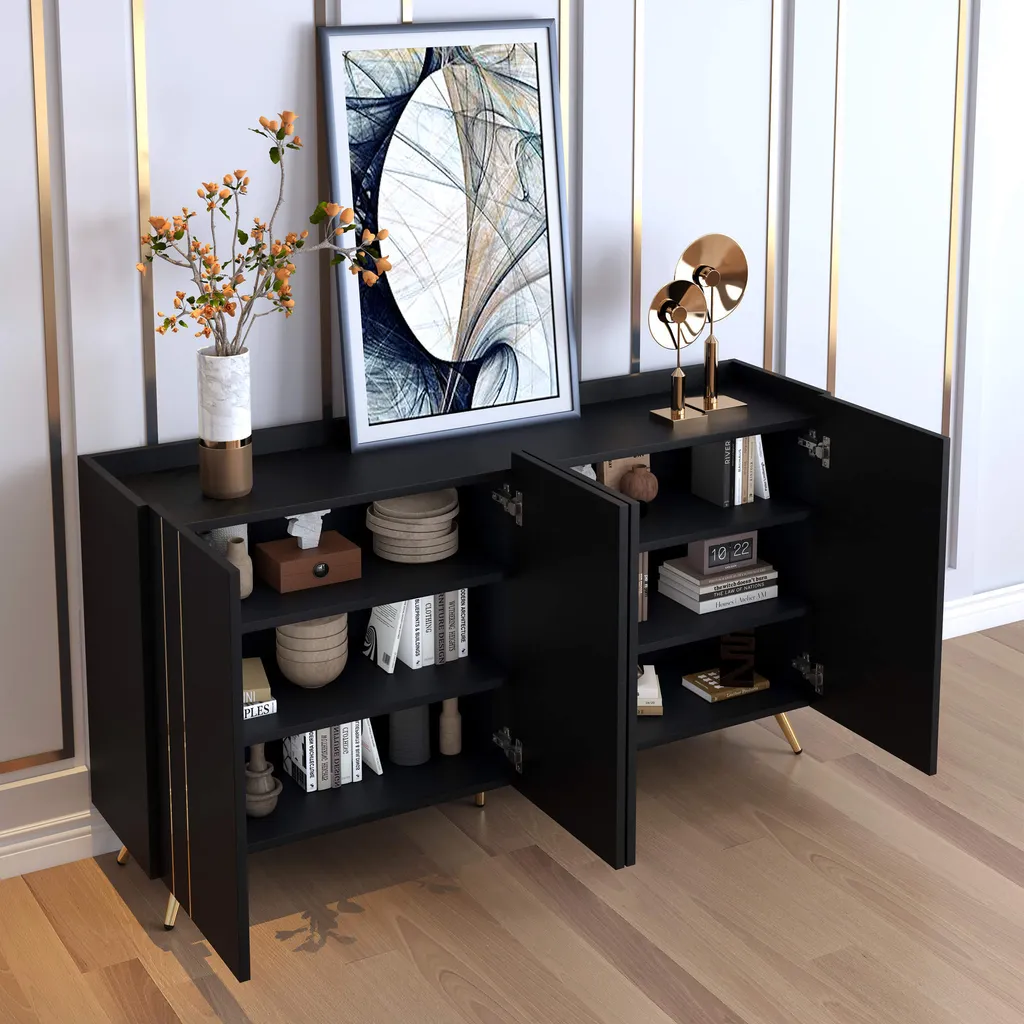 Commode noire avec charnières douces et étagères réglables AIORBER