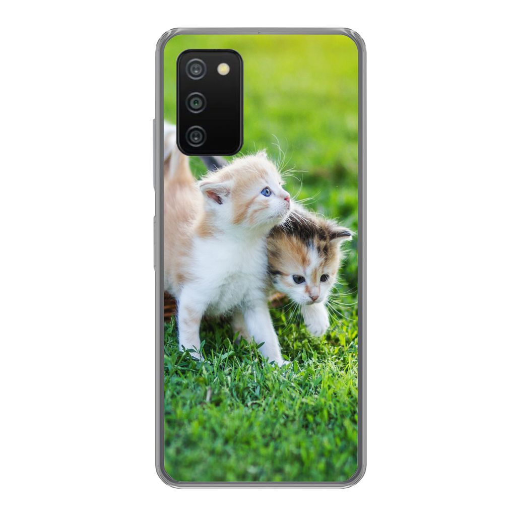 MuchoWow Handyhülle Schutzhülle Hülle für Samsung Galaxy A03s Kätzchen - Katze - Korb - Mädchen - Kinder - Jungen - Kinder Silikon Softcase...