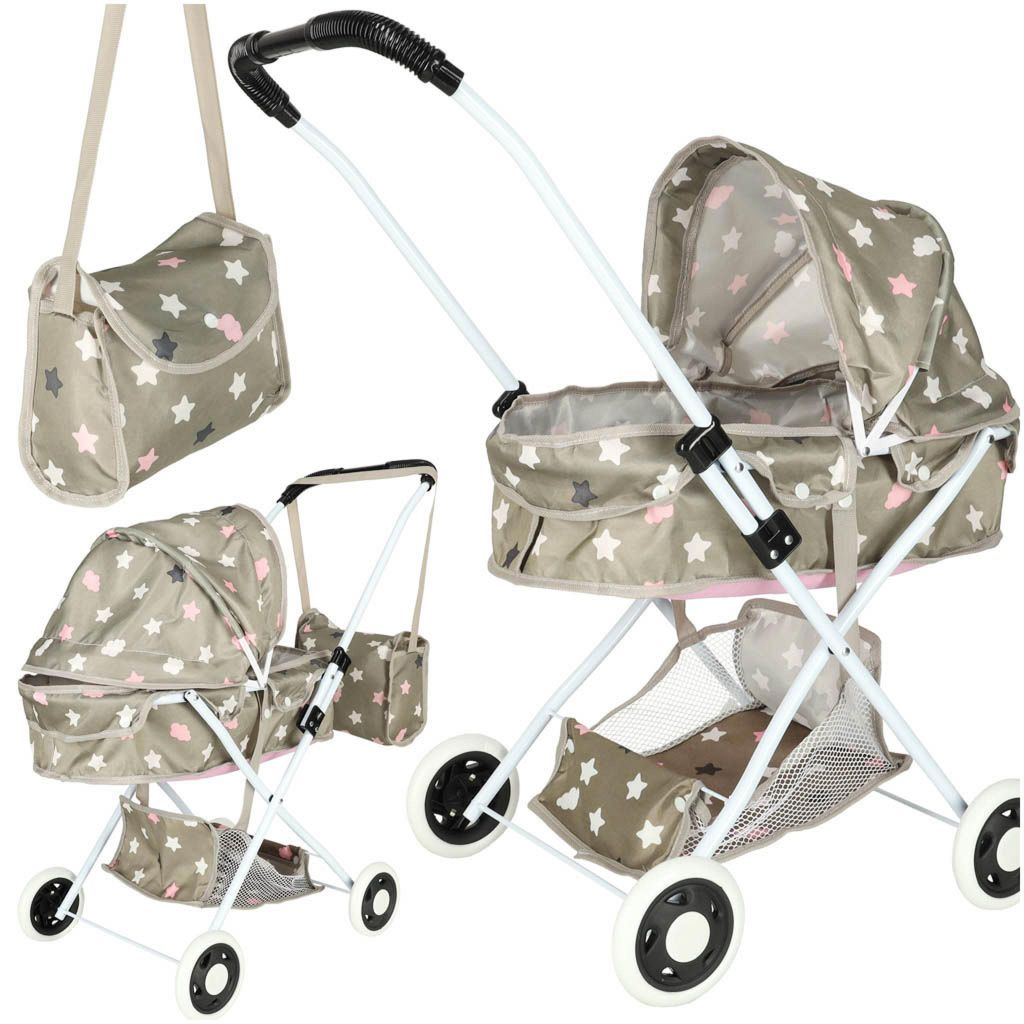 Puppenwagen mit tiefer Liegefläche + Sternentasche Produktbild 