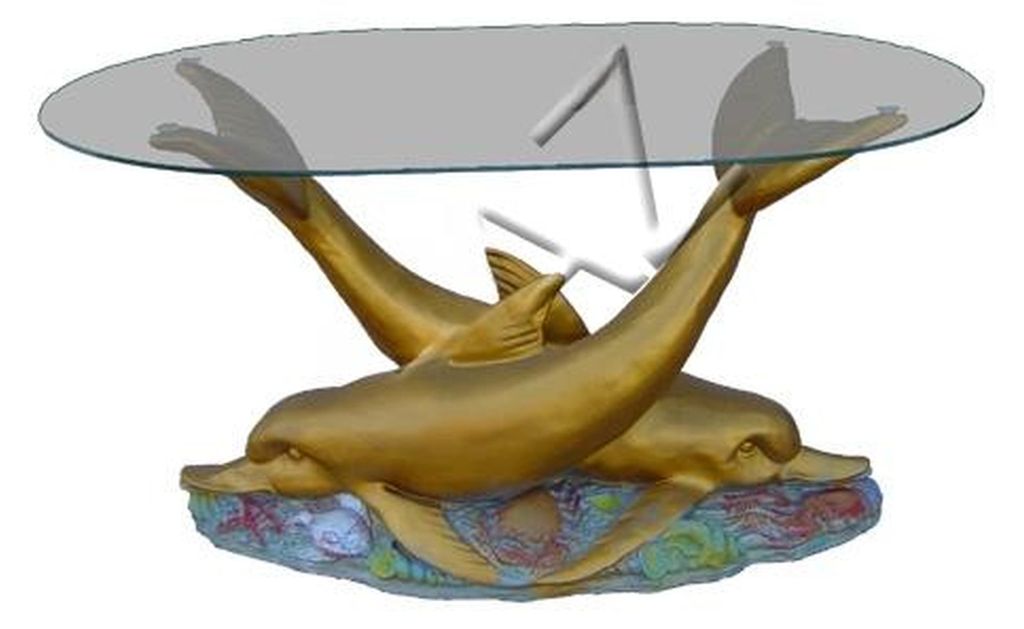 Glastisch Tische Tisch Statue Figur Tisch Beistell Sofa Wohnzimmer Fische Delfin