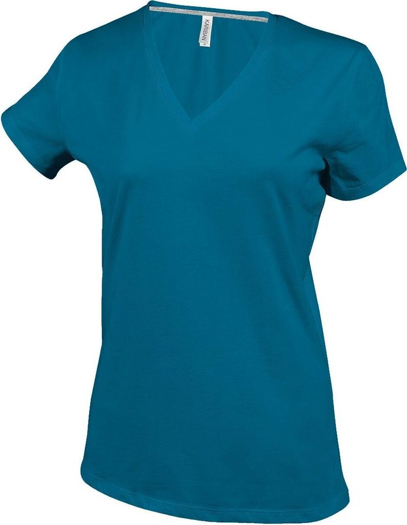 Kariban Damen T-Shirt V-Neck Kurzarm V-Ausschnitt Shirts Baumwolle Tee, Größe:L, Farbe:Tropical Blue