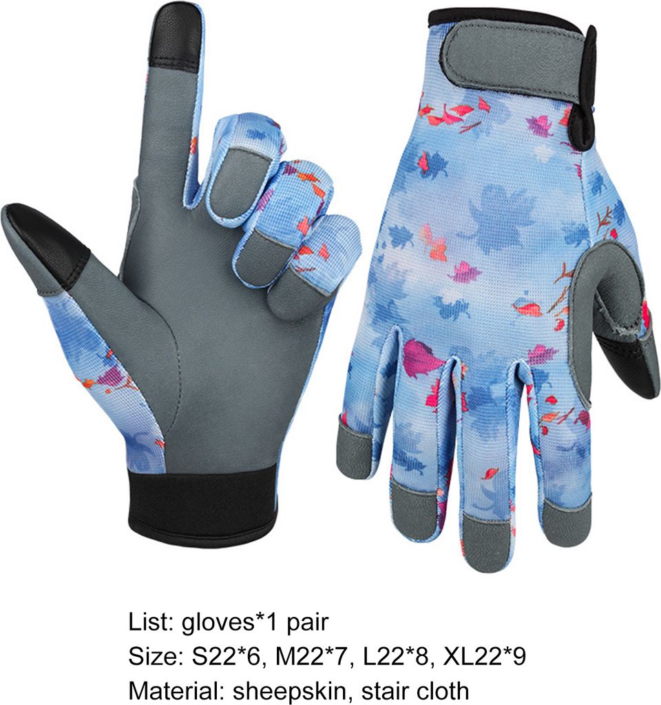Gedruckte Gartenhandschuhe elastischer Handgelenk Polyester Stoff Touchscreen Weiche Unisex -Handschuhe für Garten-Blau ,Größen:L