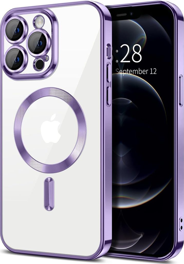 Magnetische Klar Hülle für iPhone 12 Pro Max, Kompatibel mit MagSafe, Elektroplattiert Handyhülle mit Kameraschutz Violett