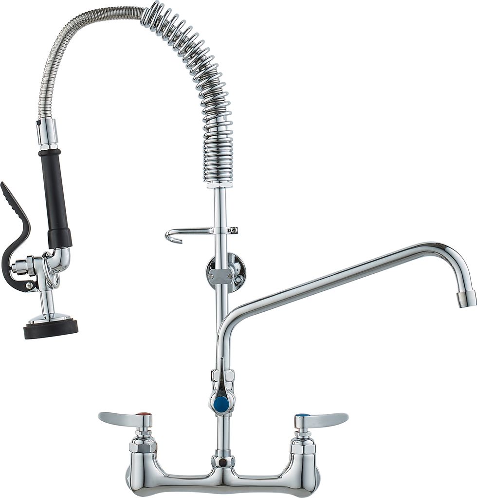 VEVOR Kommerzieller Wasserhahn mit Vorspülbrause, 63 cm Höhe, 305 mm Schwenkauslauf, Wandmontage Küchenspülenhahn, Messingkonstruktion mit Ausz...