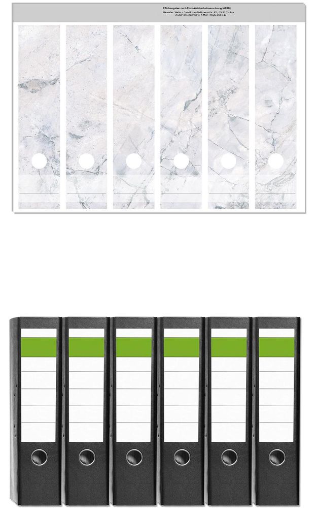 Wallario 6 Stück breite Ordner inkl. Klebeetiketten mit Motive Graue Marmor-Optik - Set mit Rückenschildern / Ordnerrücken Stickern