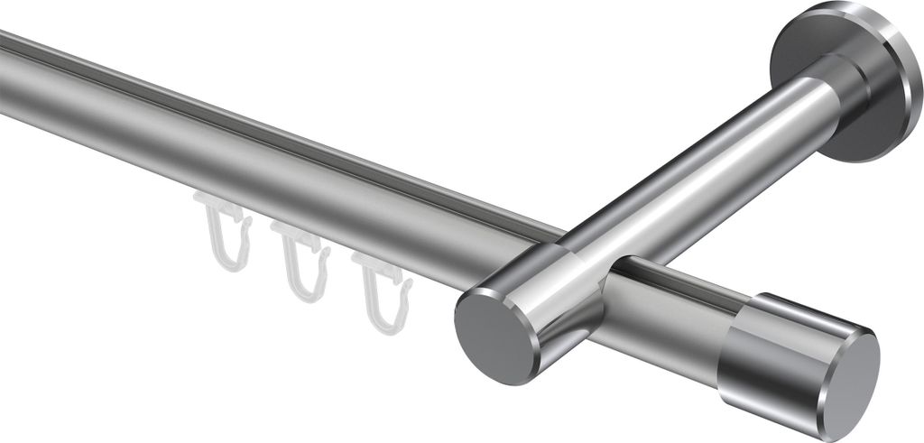 Interdeco Innenlaufstange / Gardinenstange mit Innenlauf Silbergrau / Chrom, Typ Prestige Santo (Kappe), 20 mm Ø 1-läufig, 120 cm