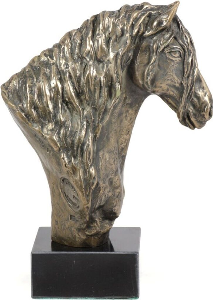 Friesisches Pferd I - elegante Statue, Pferdebüste auf einem steinernen Sockel, Trophäe für Pferderennen der Marke Art-Dog