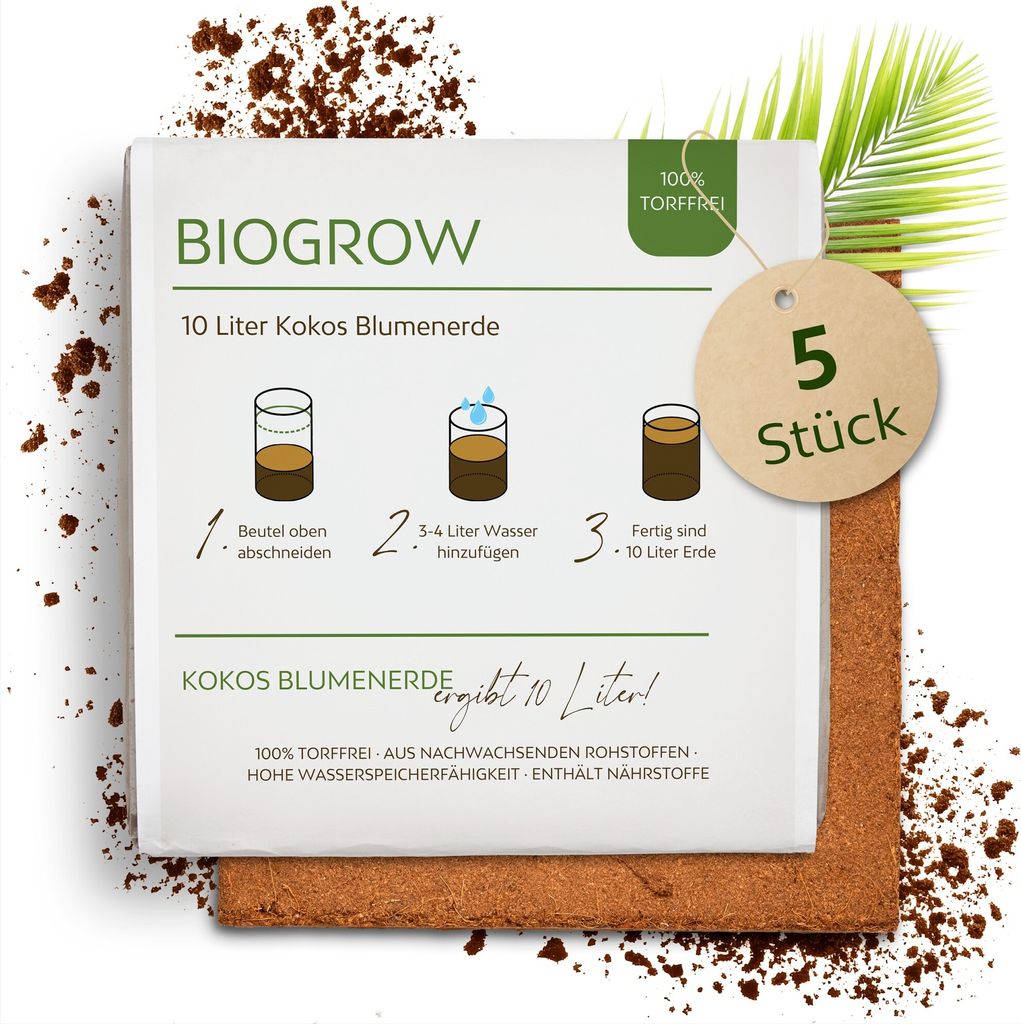 Kokoserde gepresst im Quellbeutel - torffreie Anzuchterde (5x10L)