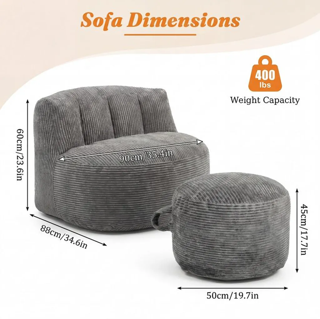 Fauteuil de chambre confortable gris en flanelle avec pouf rond de repos - 8