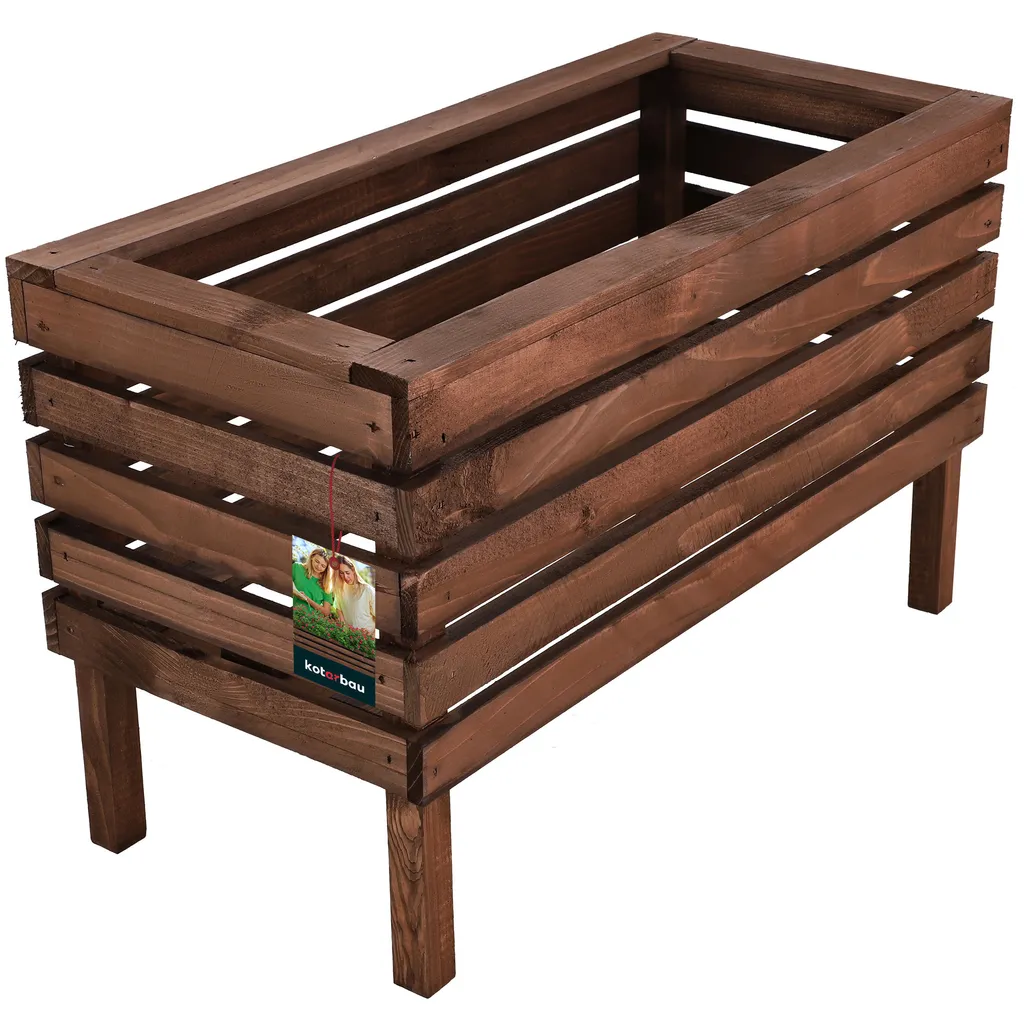 Pot de fleurs en bois rectangulaire 64 cm pour balcon et potager - 10