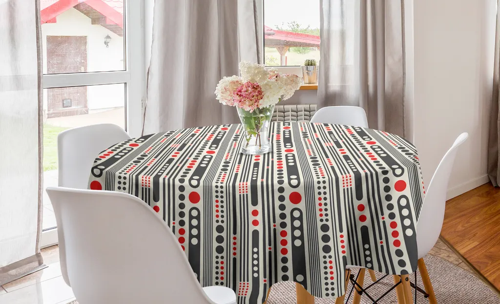Tovaglia Festa Rotonda 150cm ABAKUHAUS - Cerchi Scarlatto e Antracite