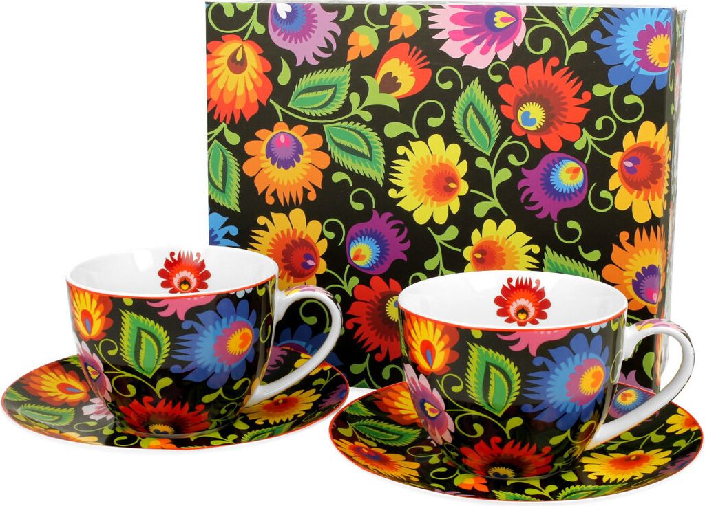 DUO ETNO 2er-Set Tassen 250 ml ETNIC mit Untertassen, New Bone China Porzellan
