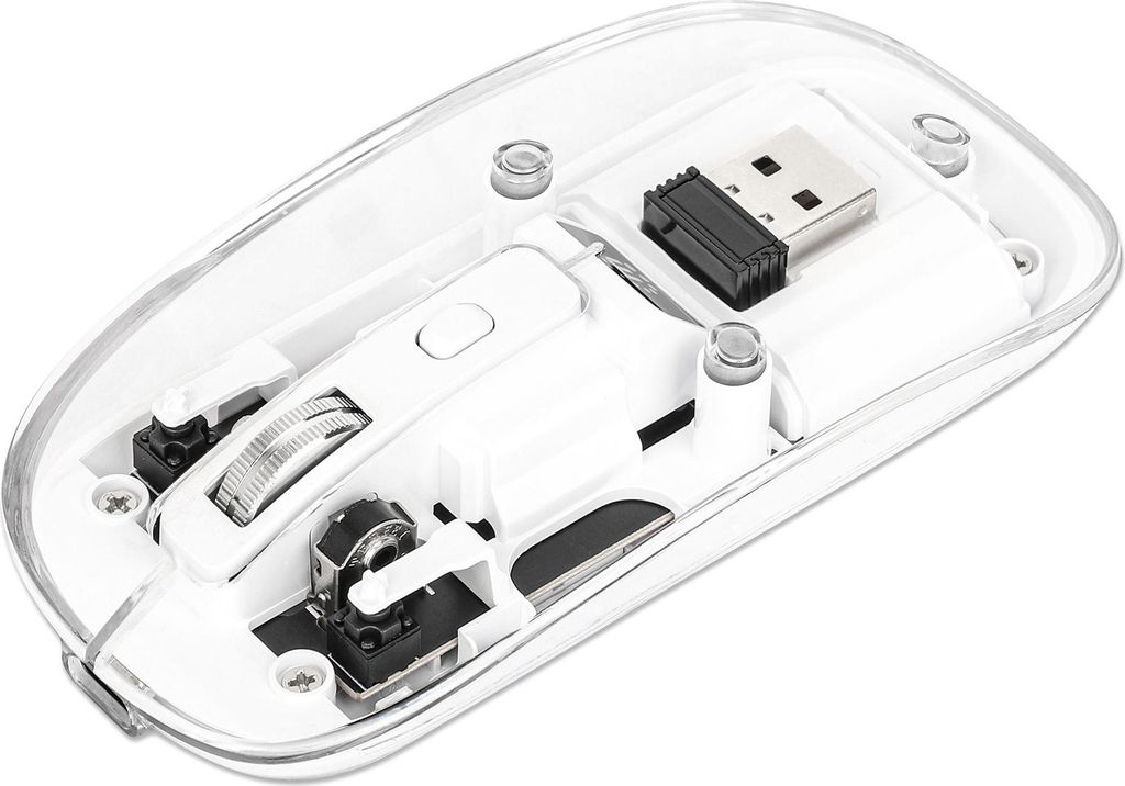 MANHATTAN Funkmaus USB-A 4Tasten RGB LED weiß transparent