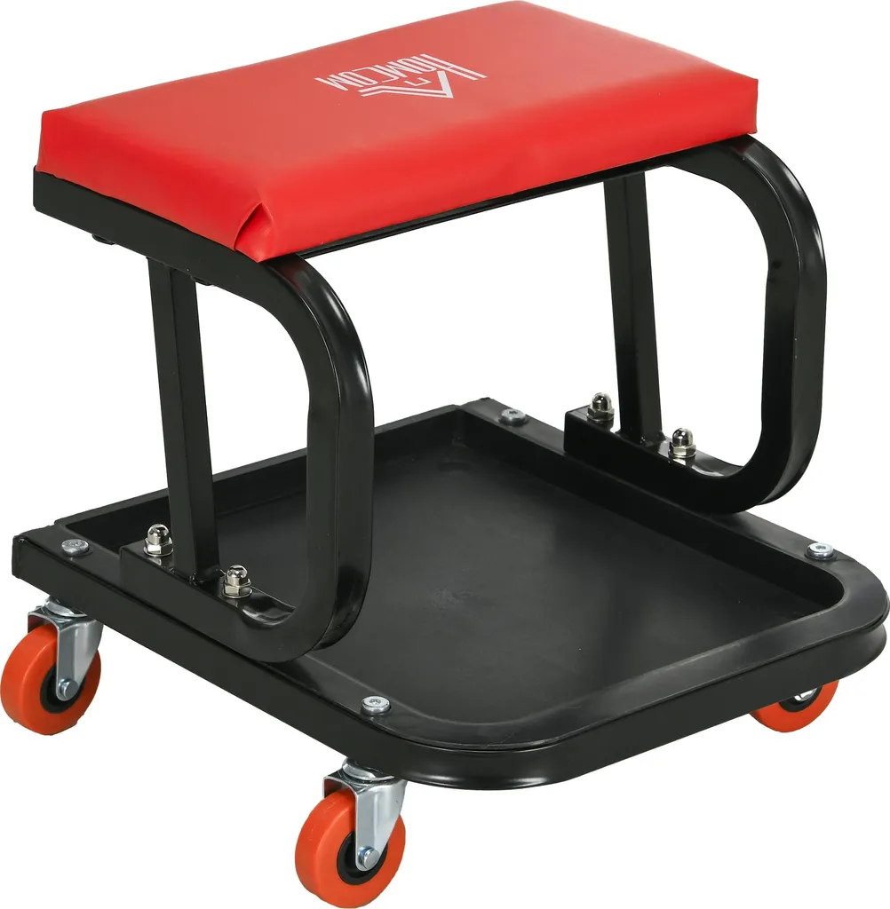 Tabouret d'atelier Fortuna Lai avec tablette de rangement acier rouge