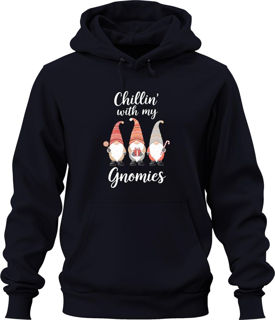 Chillin' with my Gnomies Weihnachten Weihnachtsgnome Wichtel Spaß Uni Hoodie Kapuzenpullover, Navy, XL