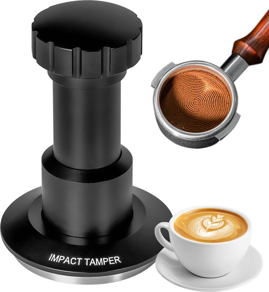 53 mm Kaffeestampfer mit geriffeltem Boden, 25šC35 lb, einstellbarer Druck, 4-Feder-System, abnehmbarer Espressostampfer mit Aluminiumgehaeuse, Ba...