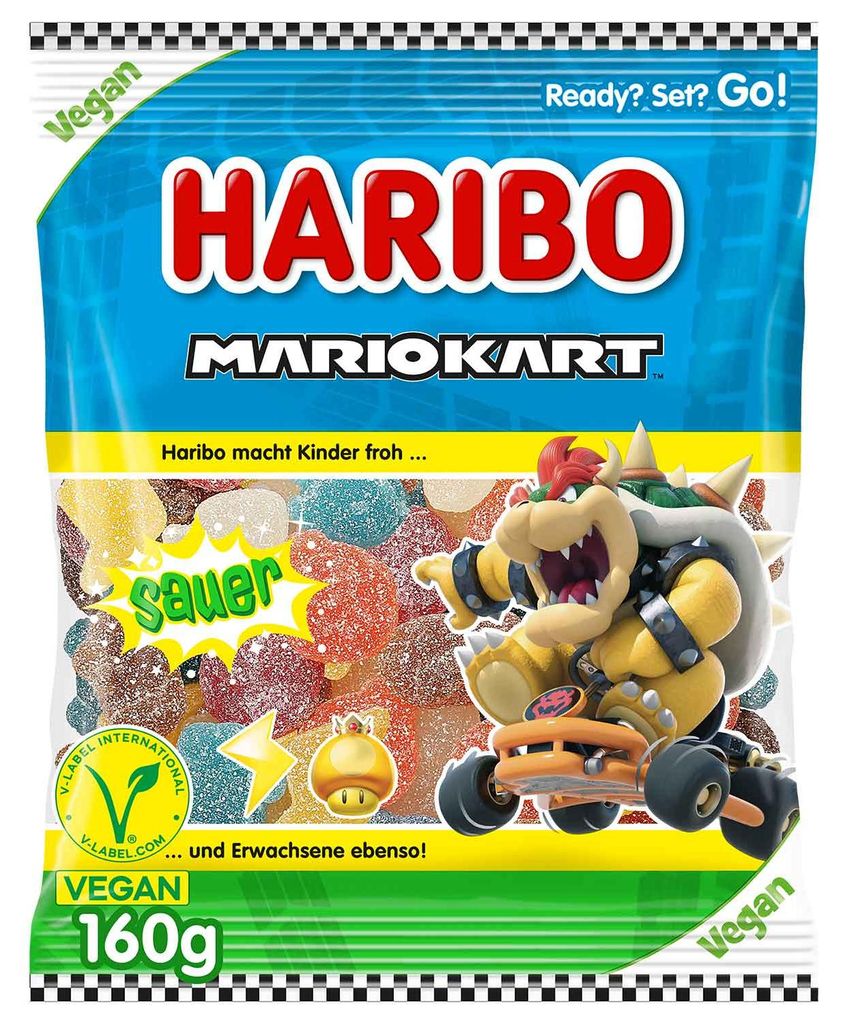 Haribo Mariokart sauer vegan Fruchtgummi Packung 160g Produktbild 