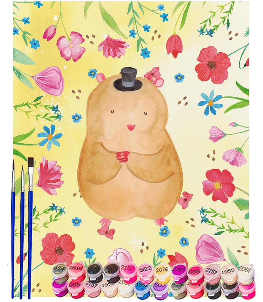 Mr. & Mrs. Panda Malen nach Zahlen Hamster Hut 40 x 50 cm Ohne Rahmen - Gelb Pastell - Geschenk, Zylinder, Lustige Sprüche, Zauberer, Leinwand, Zw...