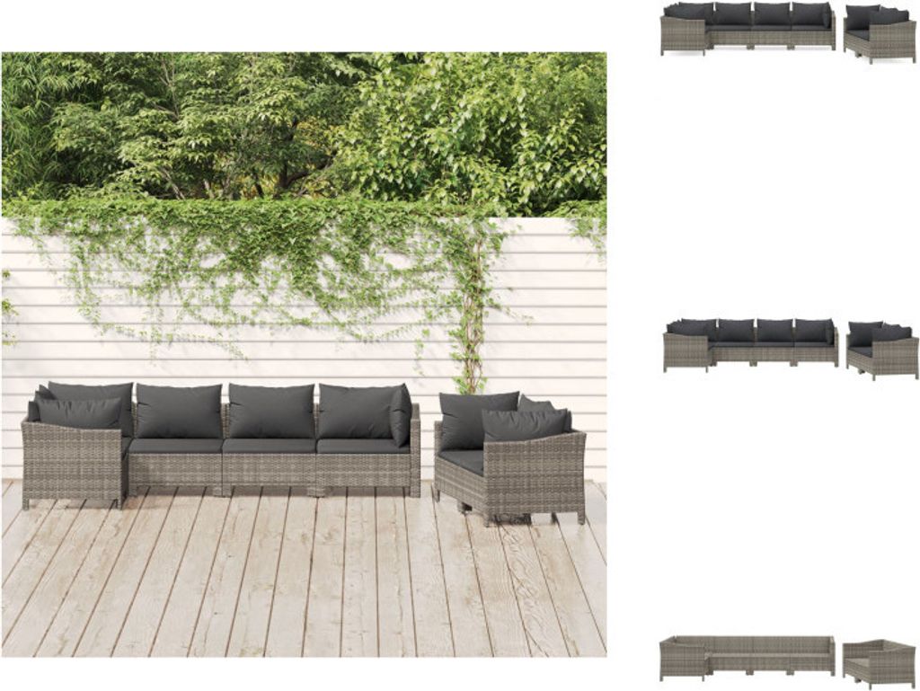 vidaXL 7-tlg. Garten-Lounge-Set mit Kissen Grau Poly Rattan - Gartenmöbel-Sets