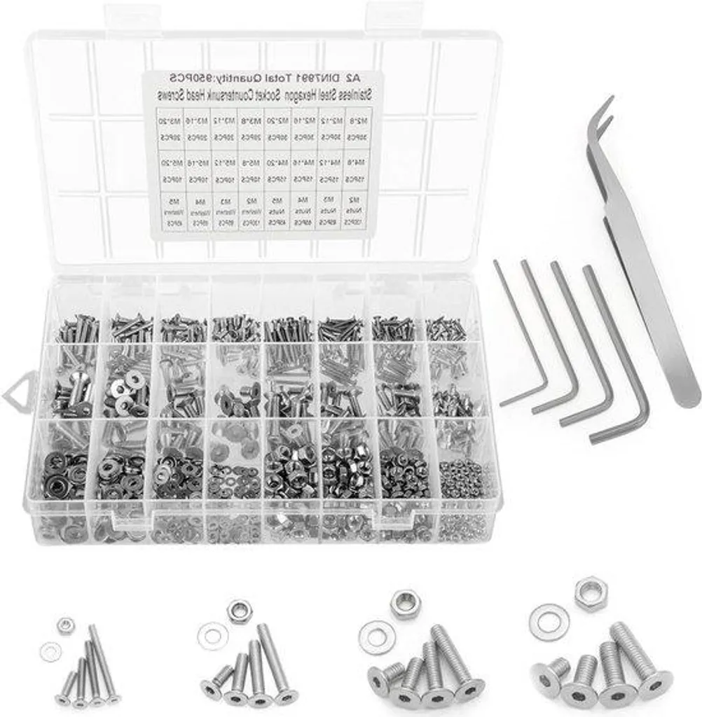 Coffret d'Assortiment Visserie 950 Pièces M2 à M5 avec Écrous et Chevilles