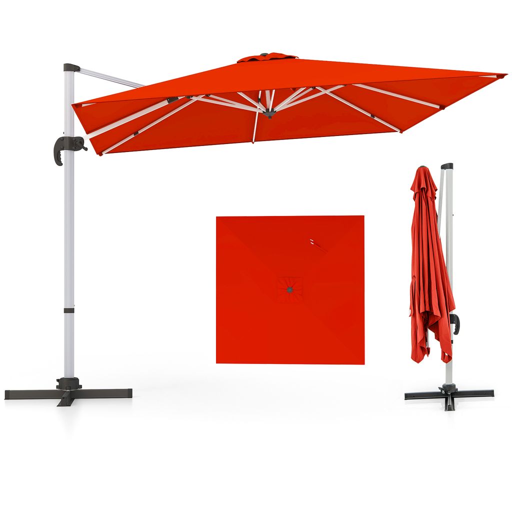 COSTWAY Sonnenschirm Ø300cm, Terrassenschirm mit Kreuzfuß, Ampelschirm Gartenschirm neigbar, Quadratischer Freischwinger, Marktschirm mit Kurbel ...