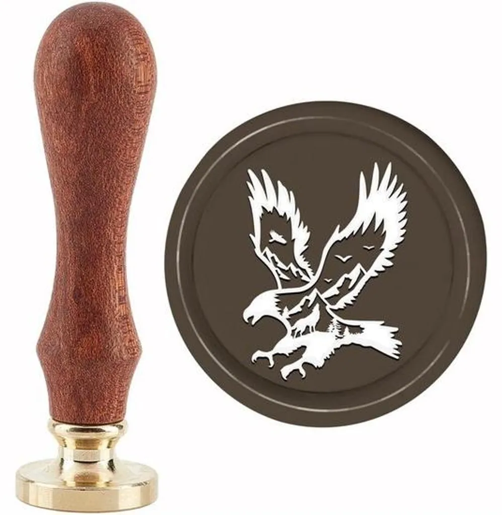Tampon cire gravure loup 25mm et manche bois naturel style artisanal