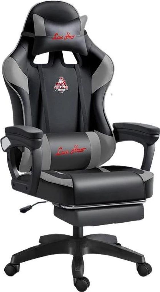Ergonomischer Gaming-Stuhl - Bürostuhl - 155° Neigbar - Premium PolyurethanKunstleder - Dicke Polsterung - Nylon-Fußkreuz - SGS-e Gasfeder - Grau