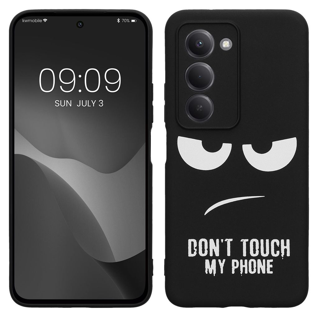 kwmobile Hülle kompatibel mit Xiaomi Redmi 15 5G - Handyhülle Silikon Case - Don't touch my Phone Weiß Schwarz