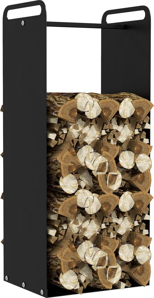 Outsunny Kaminholzregal 36 x 30 x 90 cm Brennholzregal mit Griffe, Feuerholzregal für Outdoor, Indoor, bis 30 kg, Stahl, Schwarz
