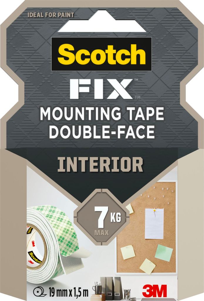 Scotch-FIX Doppelseitiges Innenmontageband Klebeband 19mm x 1,5m Rolle