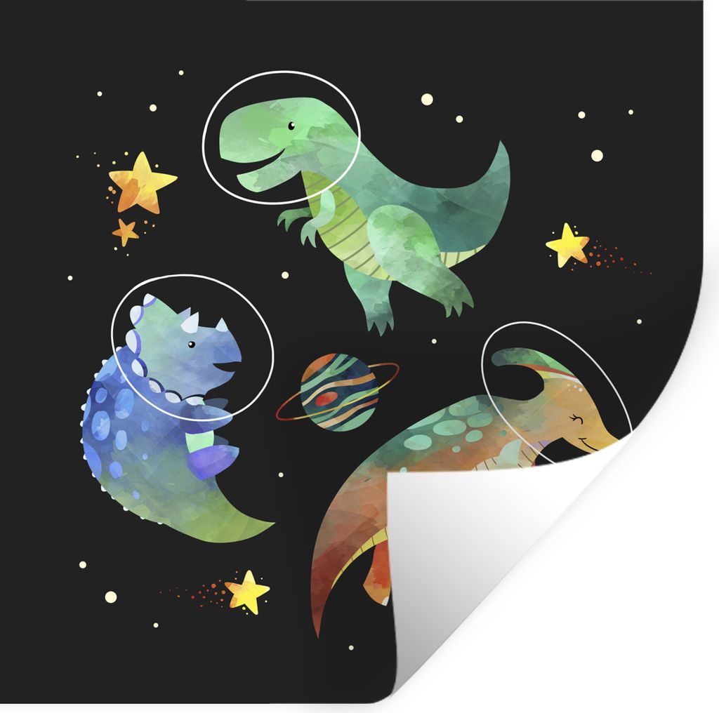 MuchoWow Wandtattoo Wandsticker Wandaufkleber Weltraum - Dinosaurier - Sterne - Kinder - Kinder - Kinder 50x50 cm Selbstklebend und Repositionier...