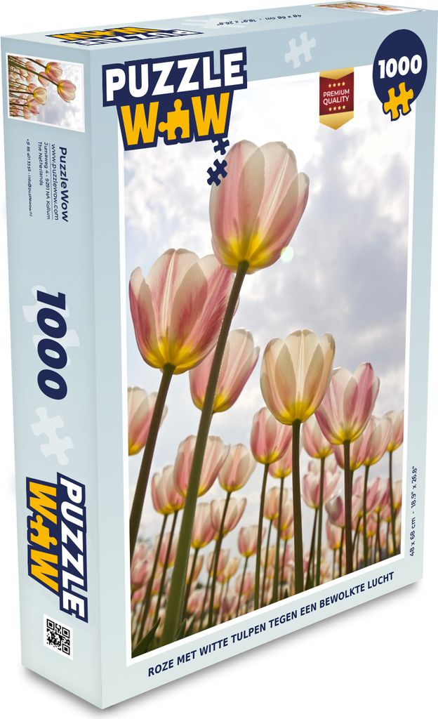 MuchoWow Puzzle 1000 Teile Rosa und weiße Tulpen gegen einen bewölkten Himmel - Spielzeug - Alt und Jung - Spiele - Puzzeln