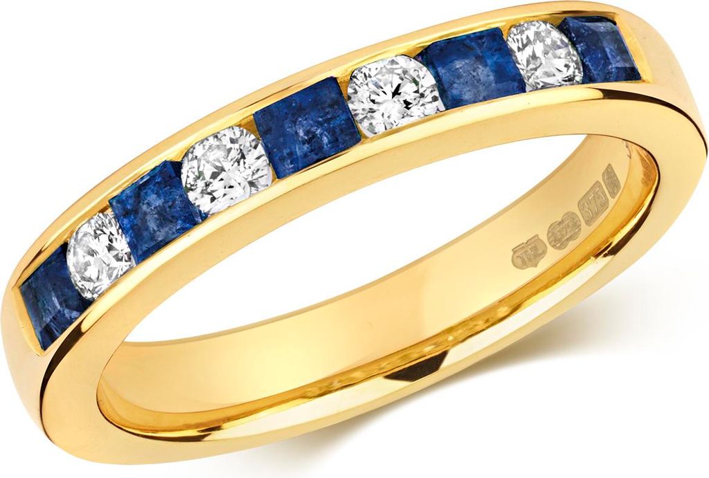Raffinierter 9 Karat (375) Gold Halb Eternity Damen - Diamant Ring Brillant-Schliff 0.26 Karat HI - I1 mit Saphir, 55 (17.5); TRS292029KYRSO