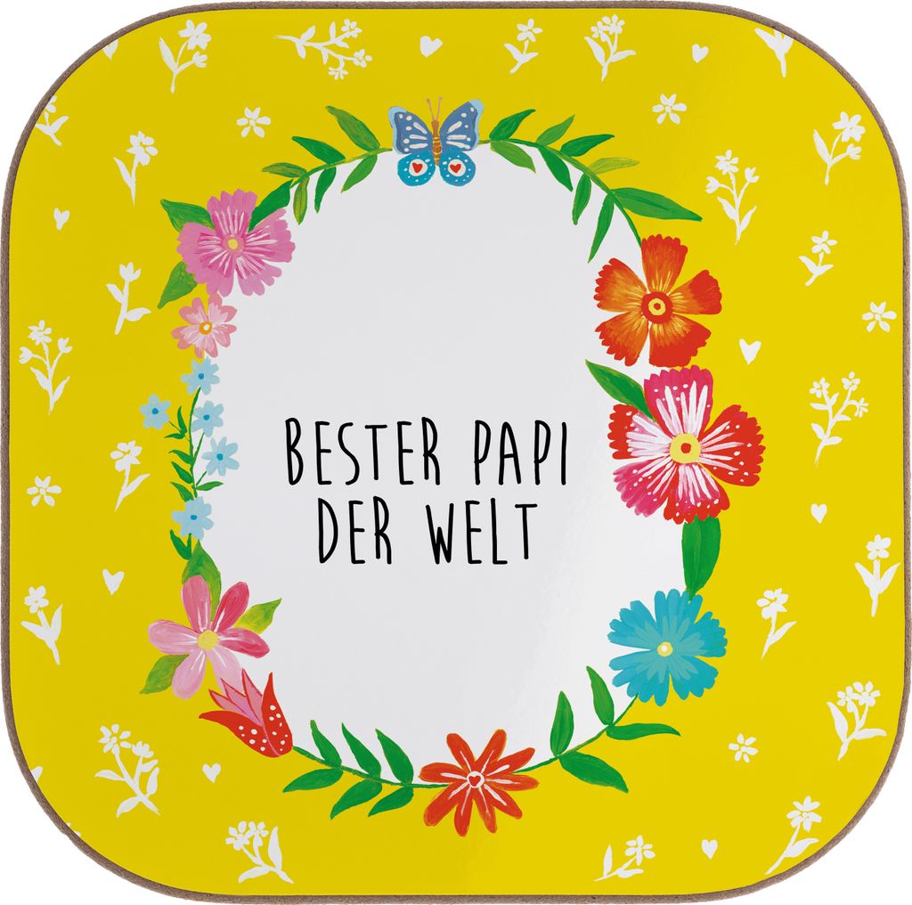 Mr. & Mrs. Panda Untersetzer Tasse Papi - Weiß - Geschenk, Papa, Eltern, Quadratischer, Gläser, für, Tassen, Kleinigkeit, Geburtstag, Daddy, gl...