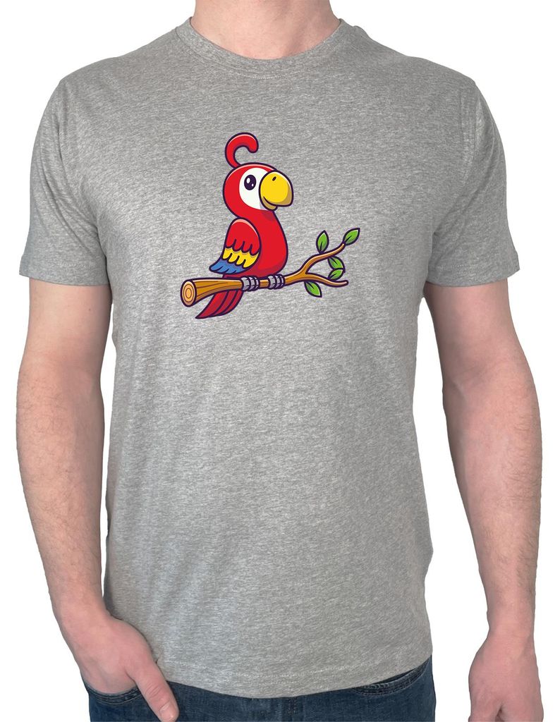 Huuraa Herren T-Shirt Papagei Ara Comic XL Sport Grey Bio Baumwolle Fairtrade Herrenshirt Geschenkidee