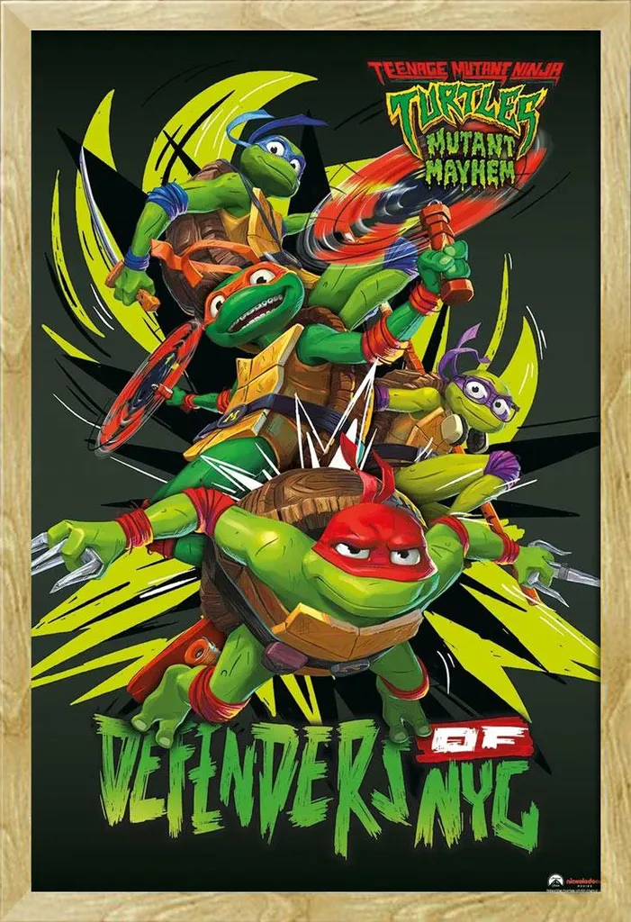 TMNT - Poster - Mutant Mayhem - Defenders of NYC + cornice rimovibile, Shinsuke® Maxi MDF faggio, vetro acrilico