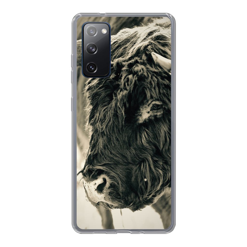 MuchoWow Handyhülle Schutzhülle Hülle für Samsung Galaxy S20 FE Schottischer Highlander - Schnee - Hörner Silikon Softcase Handy Hülle - Ab...