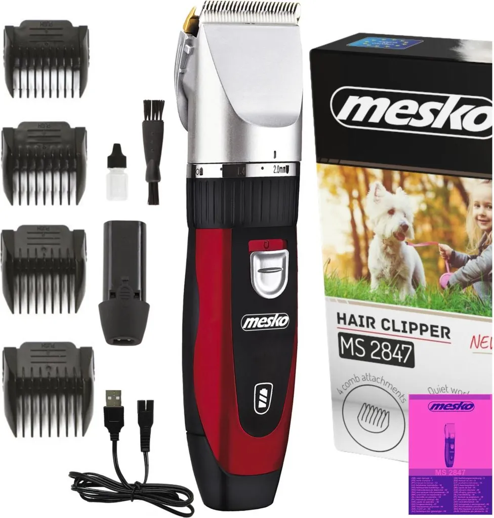 Tondeuse animaux sans fil professionnelle Mesko MS2847 rouge et noir