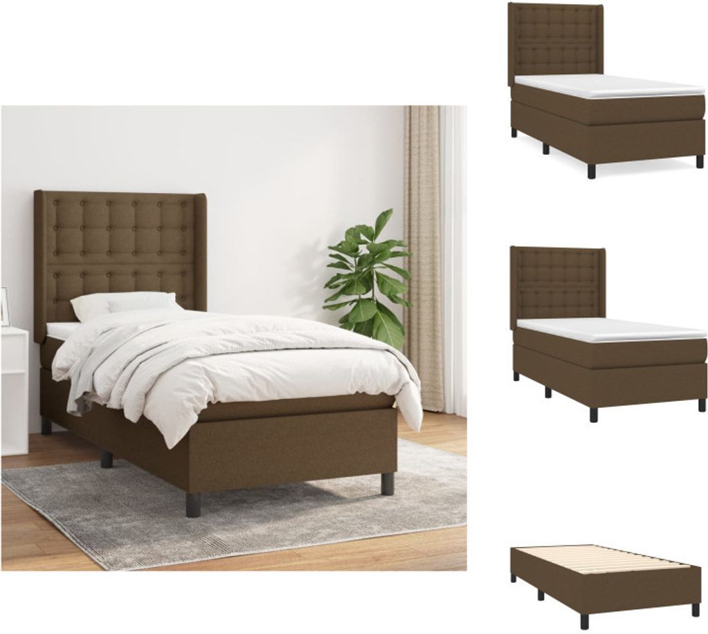 vidaXL Boxspringbett mit Matratze Dunkelbraun 90x200 cm Stoff - Betten & Bettgestelle