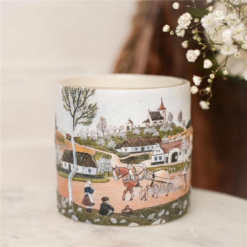 Laterne mit Illustration Frühling
