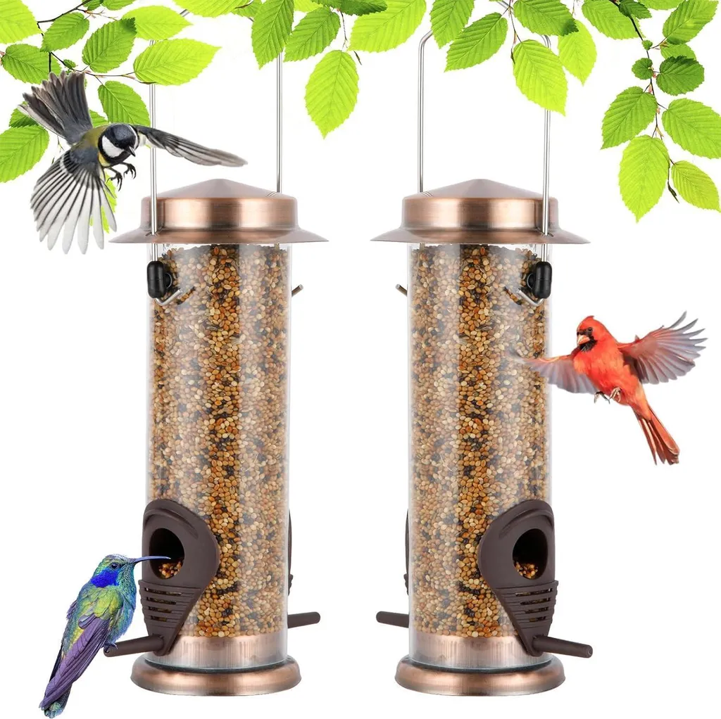 Mangeoire oiseaux métal cuivre anti-pluie durable lot de 2 pièces