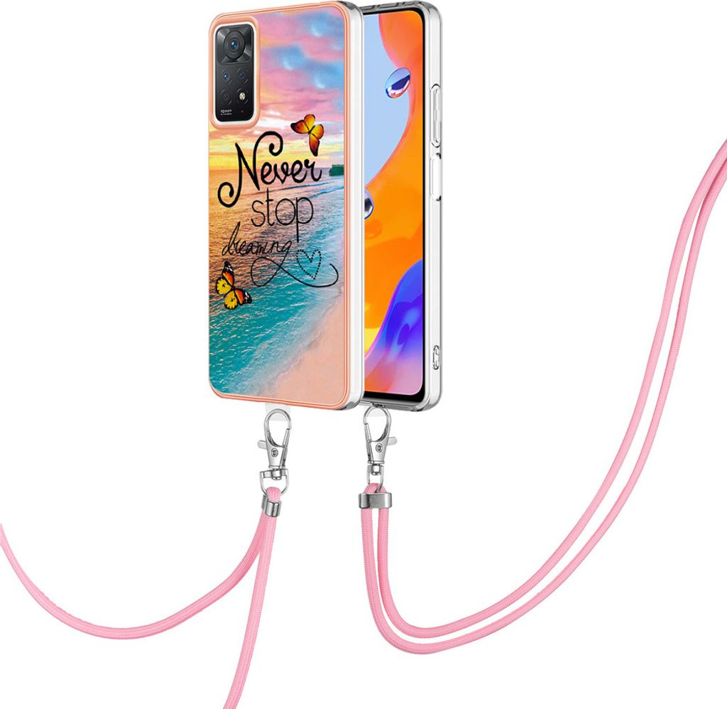 Handykette Hülle für Xiaomi Redmi Note 11 Pro 5G/4G Muster TPU Schutzhülle mit verstellbarem Tragegurt Gold