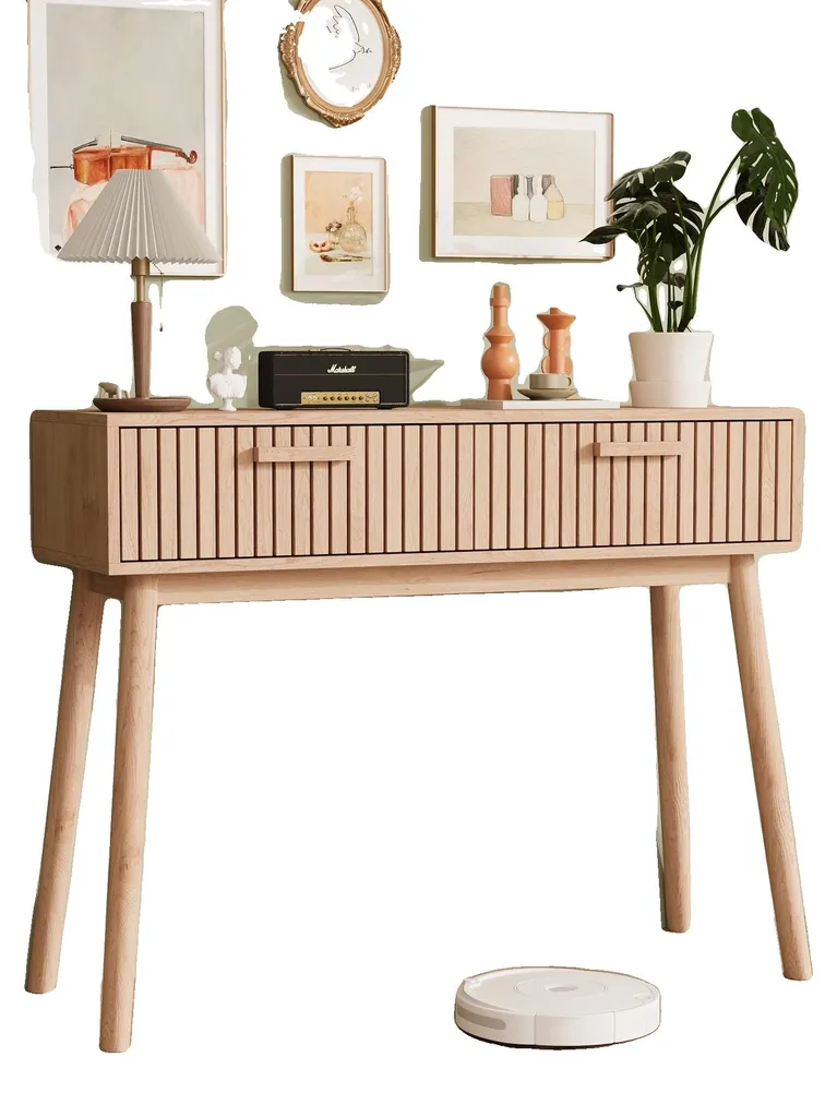 Table d'appoint en bois naturel design élégant avec grand rangement 50cm