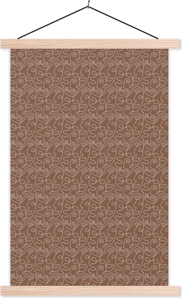 MuchoWow Textilposter Porträt - Muster - Abstrakt 120x180 cm mit holzfarbenen Rahmen - Textil-Plakat