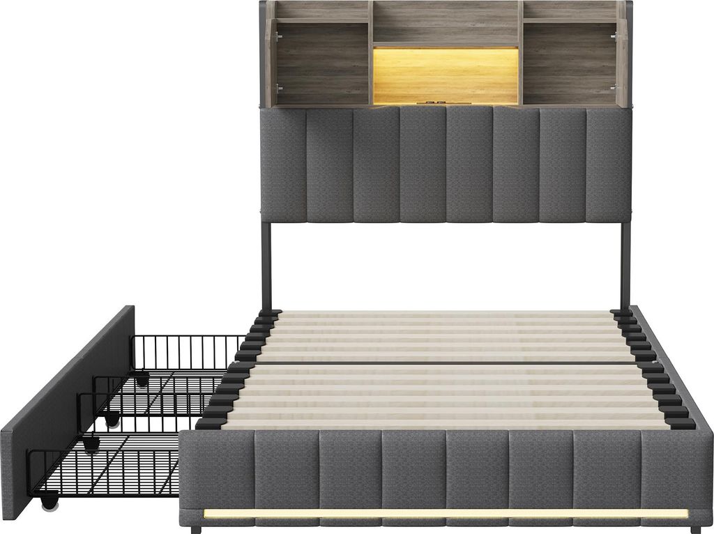 Letto singolo UnboxG 90x200 cm con LED e USB, 2 cassetti, Immagine del prodotto 