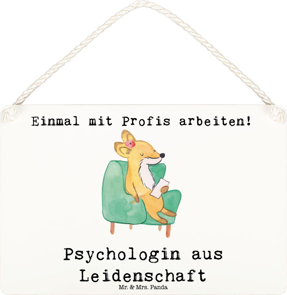 Mr. & Mrs. Panda Holzschild Psychologin Leidenschaft DIN A6 - Weiß - Geschenk, Schild, holzbild, Türschild, Wandbild Holz, kleine aufmerksamkeit