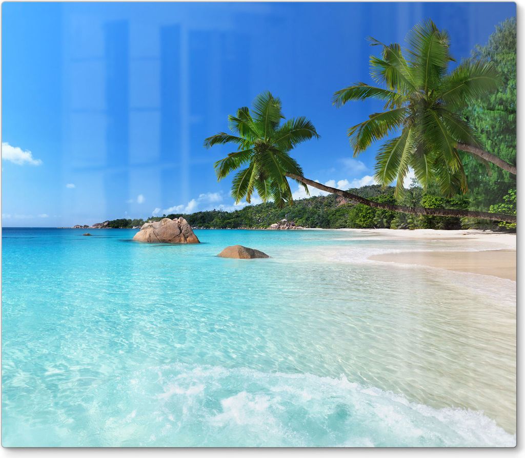 DEQORI Herdabdeckplatte Glas 1-tlg 'Bilderbuchstrand' Herd Abdeckung Küche