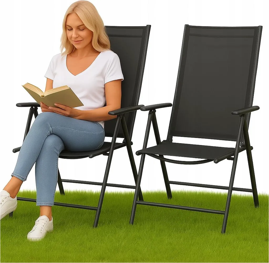 Chaise de Jardin Réglable et Pliable ZKO-S-5 EKSPAND Noire en Lot de 2